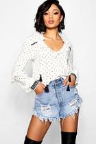 Boohoo Tall Zoe Ruffle Collar Polka Dot Smock Top