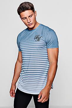 Boohoo Longline Bm Faded Stripe Print T-shirt