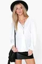 Boohoo Emma Knot Front Blouson Sleeve Top