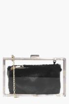 Boohoo Anya Clear Faux Fur Purse Clutch Bag Black