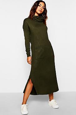 Boohoo Roll Neck Knitted Pocket Jumper Dress