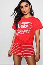 Boohoo Lola Cherry Coke Tie Front Pj Short Set