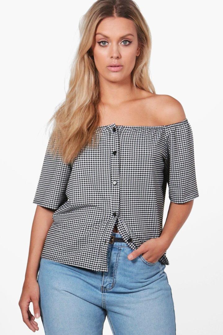 Boohoo Plus Ciara Off The Shoulder Gingham Top Black