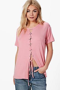 Boohoo Hope Lace Up Front T-shirt