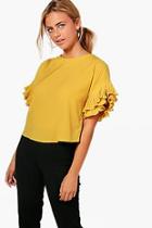 Boohoo Lacey Pleated Frill Sleeve Top