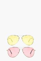 Boohoo Ava 2 Pck Coloured Lense Aviator Sunglasses
