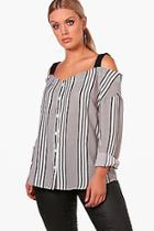 Boohoo Plus Felicity Contrast Stripe Cold Shoulder Blouse