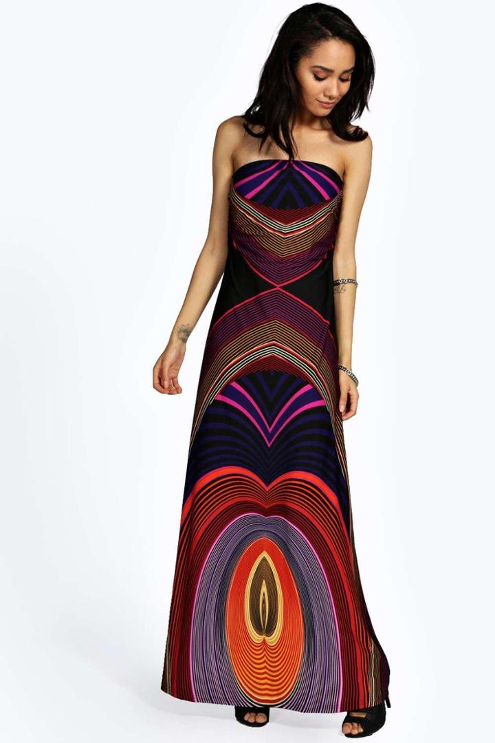 Boohoo Petite Stephanie Bandeau Printed Maxi Dress Multi