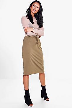 Boohoo Marin Gathered Waist Loopback Midi Skirt