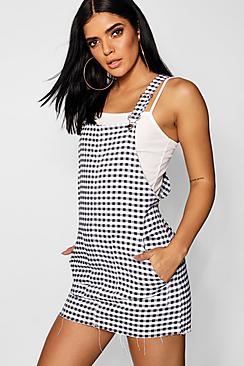 Boohoo Gingham Denim Pinafore