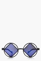 Boohoo Megan Diamond Cut Out Round Sunglasses Blue