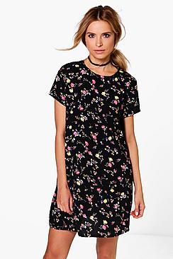 Boohoo Cadence Floral Short Sleeved Shift Dress