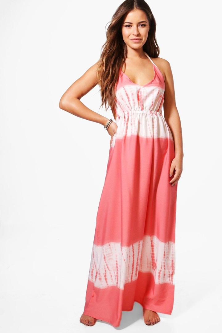 Boohoo Petite Hana Tie Dye Maxi Beach Dress Coral