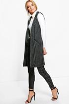 Boohoo Bella Pinstripe Sleeveless Duster Black