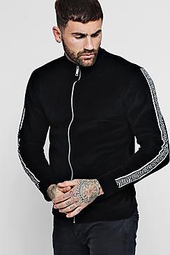 Boohoo Sports Tape Funnel Neck Velour Top