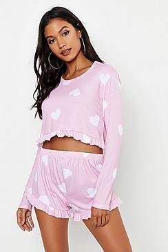 Boohoo Heart Print Fill Pj Short Set