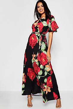 Boohoo Large Floral Wrap Front Maxi Dress