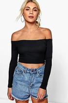Boohoo Evie Rib Off The Shoulder Long Sleeve Crop