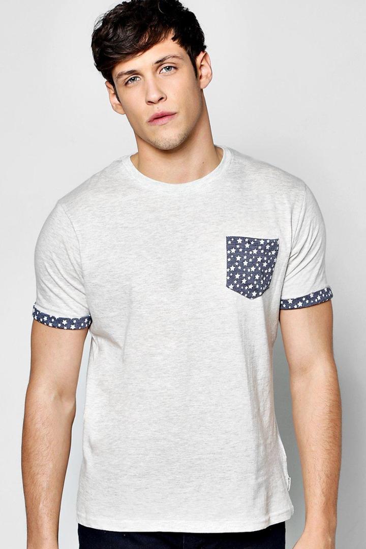 Boohoo Star Pocket Print T Shirt Ecru