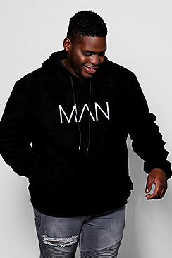 Boohoo Big And Tall Man Embroidered Borg Hoodie