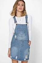 Boohoo Eva Fray Edge Denim Pinafore