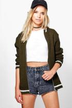 Boohoo Rebecca Chunky Knit Bomber Khaki