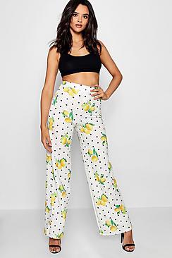 Boohoo Rosie Lemon Polka Dot Crepe Wide Leg Trouser