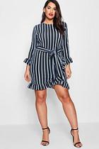 Boohoo Plus Philippa Stripe Tie Wrap Ruffle Dress