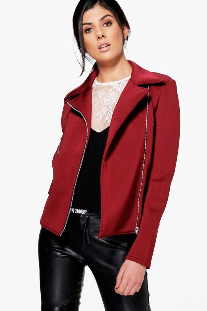 Boohoo Evelyn Structured Biker Jacket Wine