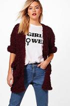 Boohoo Grace Fluffy Sherpa Knitted Cardigan