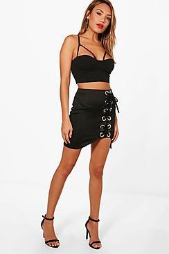 Boohoo Cara Eyelet Lace Up Mini Skirt