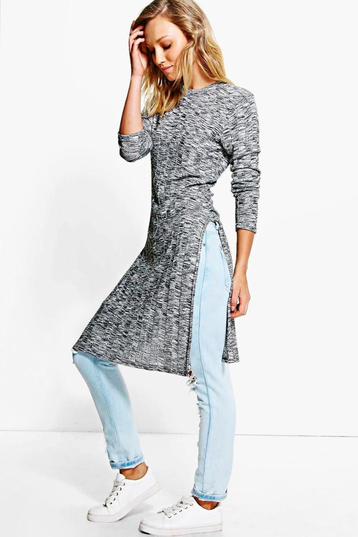 Boohoo Maisie Side Split Rib Knit Tunic Charcoal