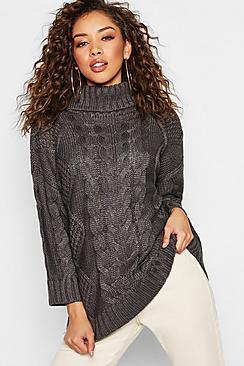 Boohoo Oversized Roll Neck Cable Sweater