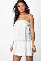 Boohoo Juanita Double Layer Mesh Strappy Dress Ivory