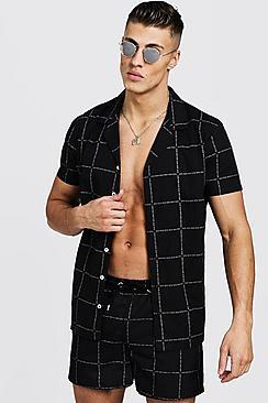 Boohoo Man Square Print Short Sleeve Revere Shirt