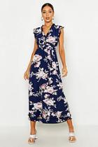 Boohoo Woven Floral Ruffle Belted Maxi Dress