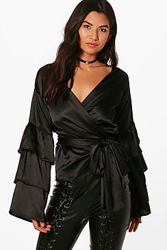 Boohoo Nola Oversized Ruffle Sleeve Blouse