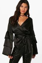 Boohoo Nola Oversized Ruffle Sleeve Blouse