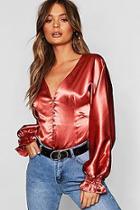 Boohoo Satin Button Fitted Blouse