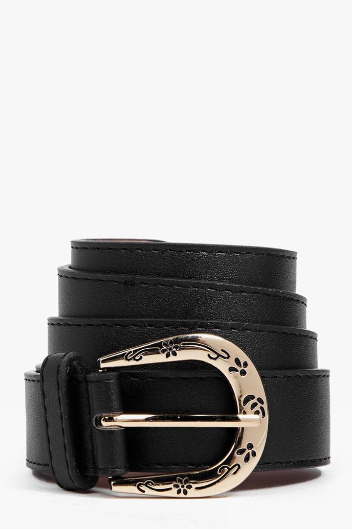Boohoo Lara Floral Buckle Boyfriend Belt Black