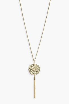 Boohoo Moira Hammered Coin Metal Tassel Necklace
