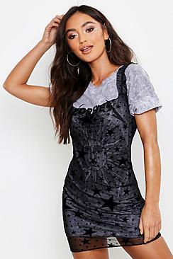 Boohoo Petite Flock Mesh Star Print Mini Dress