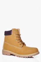 Boohoo Lace Up Worker Boots Tan