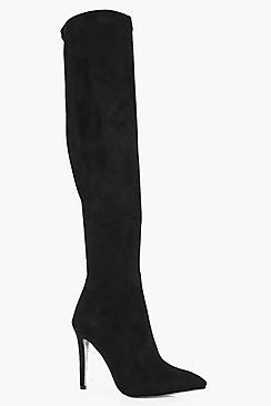 Boohoo Rose Thigh High Glitter Sole Pointed Boot