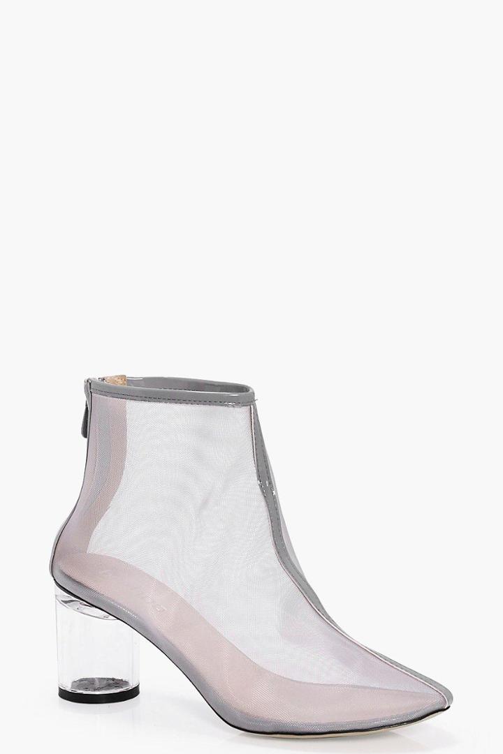 Boohoo Eve Clear Low Heel Mesh Boot Grey