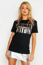Boohoo Unisex Bronze Leopard Foil Animal Within Tee