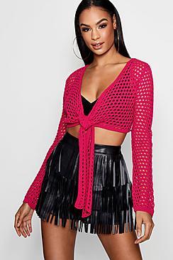 Boohoo Crochet Tie Front Top
