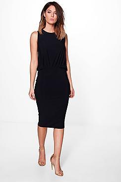 Boohoo Alexandra Drape Sleeveless Fitted Dress