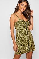 Boohoo Leopard Print Zip Through Denim Dress