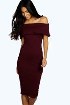 Boohoo Willow Oversized Off The Shoulder Bodycon Dress Berry